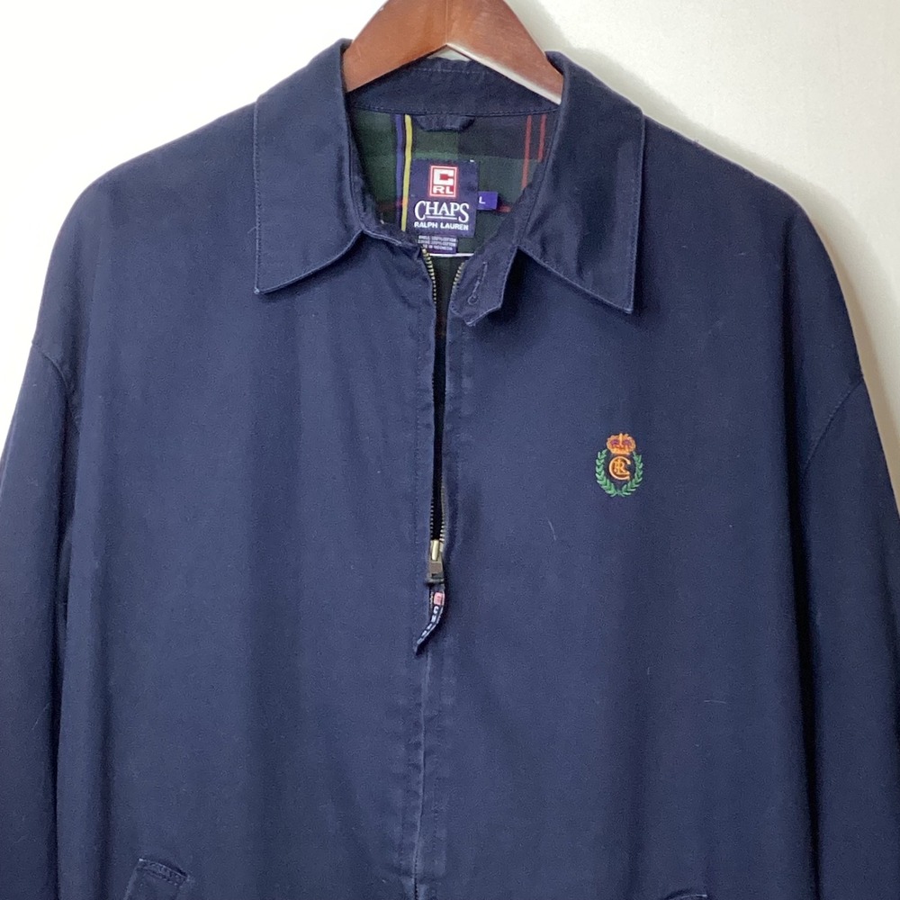 VTG Chaps Ralph Lauren‎ Mens Navy Full Zip Plaid Lined Jacket Size L